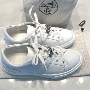 Hermes White Sneakers, silver hardware